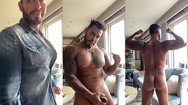 Flexing muscle and masturbate with oil - VIKTOR ROM - PORNSTAR GAY DADDY BEAR