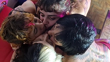 4 little sluts smoking and worshiping their feet, stripping and kissing