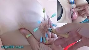 Tortured Girl with Needles, Injection Saline in Tit and Pussy