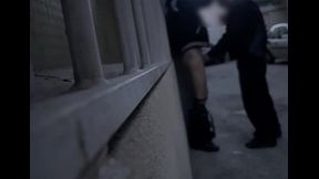 Amateur boys pissing in the street, one tries a quick blowjob