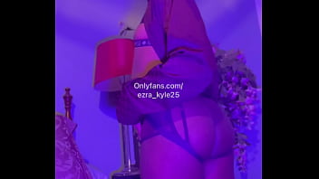 Sexy black Ebony Femboy shows off purple lingerie