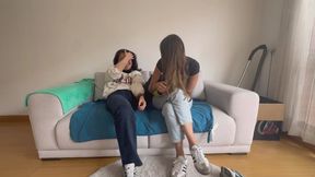 My girlfriend shows me her fetish by smelling and massaging my sweaty, dirty feet until I orgasm