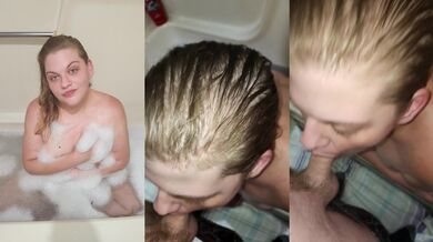 Bubble bath blowjob with cumshot blonde bbw milf dick sucking