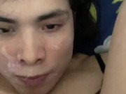 Trailer Shemale Cumshot, self facial and swallow cum in Quarantine