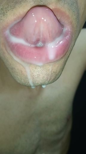 mouth milk, long tongue, sloopy, hard, kiss, tongue, playing with your cum, submissive, throat,   Clip 1