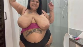BBW smoking secretly in the bathroom