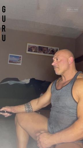 Talking Talking After Jerking. Mr Guru Bodybuilder at Home