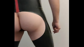 Buttplug using masturbator in latex costume