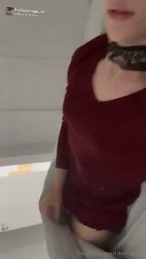 Cute brunette femboy jerks off right after waking up