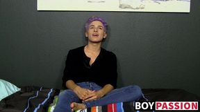 Cute twink toys with his big fat dong and moans for us too
