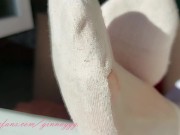blue eyed brunette enjoys the sun and birds singing, foot fetish, socks fetish, your fetish-GinnaGg