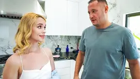 Blonde babysitter lets strict dad fuck her pussy while she cleans his damn house every day
