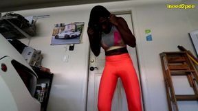 paris luv wetting yoga pants in garage