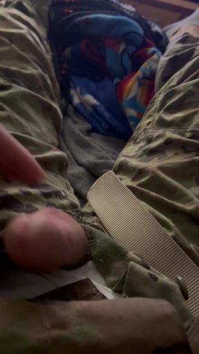 Horny Solider in Tighty Whities and Orange Jockeys Jerks off While Wearing His Ocp Uniform