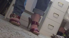 Red shoes and barefeet