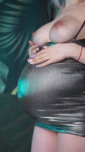 Pregnant in the Tight Night Dress for Club! Nudity