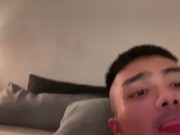 Asian boy using cum as a LUB