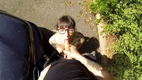 Heat: Copper cums over geeky girls glasses in the sun