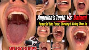 VR 6K 3D 60FPS | Angelina’s Teeth vs Salami – Powerful Bite Power, Chewing & Eating Close-Up