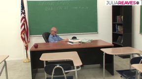 Deepthroat and fucking with her former teacher in the classroom