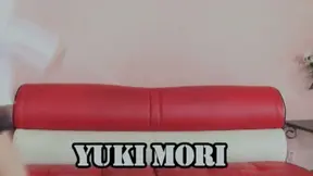 Petite Asian girl takes a big black cock on red sofa
