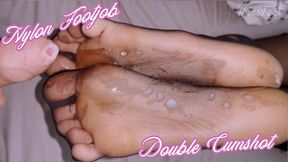 Nylon Footjob Solejob double Cumshot on Soles - MiasFeet