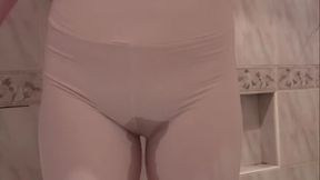 Beautiful Wet Pattern on Beige Leggings. Omorashi