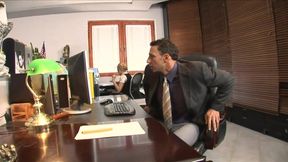 Very hot secretary in black stockings and high heels knows how to please her boss