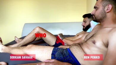 Three men face off in a handjob and cumshot contest with slaps on the line