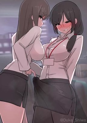 Professional lesbian couple get turned on by futanari animation