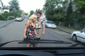 Busty and old German slut eating warm cum in the back of the car