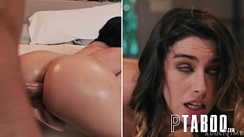 Petite teen Chanel Camryn gives sloppy BJ and takes hard anal in split-screen action
