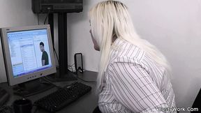 Blond secretary gives big cock blowjob before sex