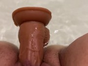 Chubby wife fucking herself with dildo while loud moaning