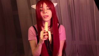 Nyu sucks the banana  so thoroughly until it melts in his mouth. Elfen lied