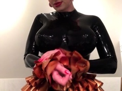 Latex slut solo anal masturbation