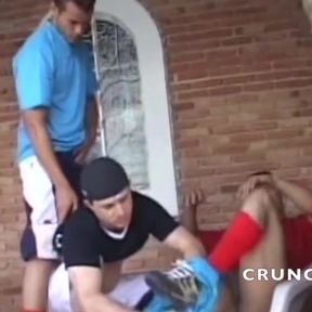 Two young footballers fucking bareback