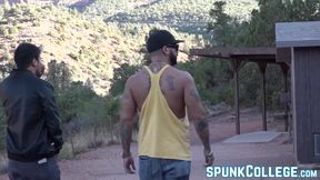 Buffed and inked guy bareback fucks his Asian buddy