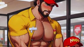 hot gay sex with waiters in public during dinner. hard cock in the ass and cum on the customers  food.