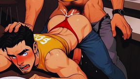 hot gay sex with waiters in public during dinner. hard cock in the ass and cum on the customers  food.