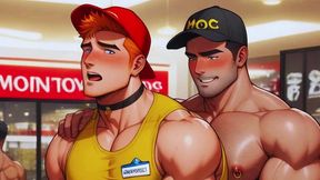 hot gay sex with waiters in public during dinner. hard cock in the ass and cum on the customers  food.