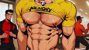 hot gay sex with waiters in public during dinner. hard cock in the ass and cum on the customers  food.