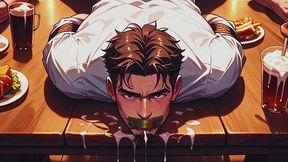 hot gay sex with waiters in public during dinner. hard cock in the ass and cum on the customers  food.
