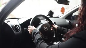 I clutch the wheel and rub myself in the car