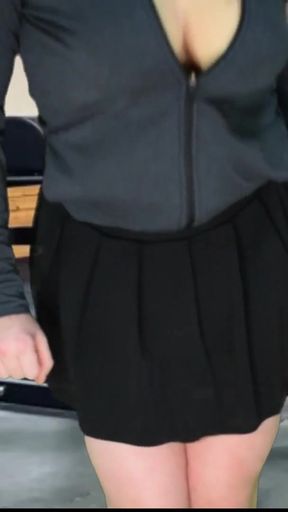 Jaw-dropping moment from "Mini skirt shemale flashing in the gym"