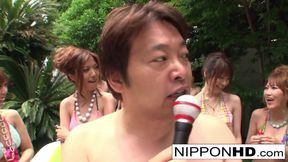 A bunch of Japanese bikini babes have a wrestling match!