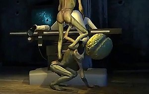 Hot 3d brunette babe getting double teamed by aliens