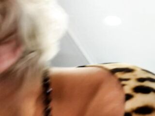 Fellatio of a nifty older hottie in a leopard bodysuit and lots of creampie in her aged vagina...