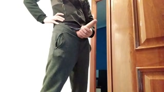 Handjob From Hot Amateur Guy With Big Cock, Shoots At The Door