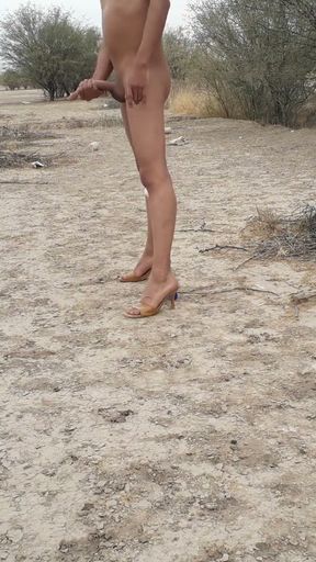 Cute trans slut naked in public in heels very hot butt plug   Clip 2